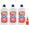 San Pellegrino 3x RIO Bum Bum Pavimenti, detergente per pavimenti con alcool, profumo di Pesco Fiorito, 1000ml + 1x Gingerino Recoaro Aperitivo Italiano 10cl IN OMAGGIO