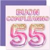 Stuff4 55° Biglietto Auguri Compleanno Donne - Palloncini Glitter Rosa Viola - Cartoline di Buon Compleanno 55 Anni Donna Mamma Nonna Zia 145mm Cinquantacinque Cinquantacinquesimo Compleanno