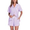 COLORFULLEAF Pigiama corto da donna, 100% cotone, set con bottoni, 2 pezzi, estivo, da casa, taglie S-XXL, viola., L