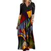 Cocila Boho Chic Dresses Abito Elegante da Donna con Scollo a V, Abito da Vintage a Maniche Lunghe, Abiti da Festa Slim, Abito Lungo Bohemien a Maniche Lunghe Casual da Donna Vestito Lungo Autunno