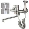 SJQKA Rubinetto Della Cucina Montaggio A Parete Trafilatura In Acciaio Inox 304 Grado Alimentare Con Pistola E 2 Tipi Di Getto D'acqua Lavello Miscelatore A Parete Girevole a 360° Rubinetteria (Nickel