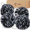 LMSMW Pouf da bagno per il corpo, confezione da 4 - spugne esfolianti luffa per uomini e donne, carbone doccia in rete pouf spugna luffa spugna da bagno scrunchie scrubber per il corpo per la pulizia del