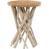 Qiyano Tavolino in legno massello unico, da balcone, soggiorno, tavolino in teak, look retrò, rotondo, piccolo, altezza ca. 55 cm, colore: naturale