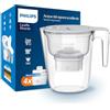 PHILIPS Filtro caraffa Philips +4 cartucce filtranti di ricambio Micro X-Clean, flusso rapido, bianco, 2,6 litri, timer elettronico