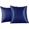 FARFALLAROSSA Set di 2 Federe in Raso 65 x 65 cm Blu Scuro, Federa Cuscino Letto Morbida e Setosa al Tatto, Chiusura a Busta, Antiacaro e Ipoallergico, Protezione Capelli e Pelle & Antirughe