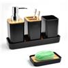ADERTOS Set Accessori Bagno Moderni di 5 Pezzi, Dispenser Sapone Liquido, Porta Sapone Doccia, Porta Spazzolino da Denti, Tazza per Spazzolino da Denti, Sottobicchieri, in Bambù e Plastica (Nero)