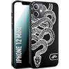 CUSTOMIZZA - Custodia cover nera morbida in tpu compatibile per iPhone 12 MINI serpente snake bianco a rilievo disegnato tattoo tatuaggio