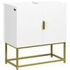 Kleankin Mobile Bagno Sottolavabo in Legno e Acciaio con Armadietto 2 Ante Spazioso 60x30x65cm Elegante Bianco e Oro per Arredo Bagno Moderno|Aosom