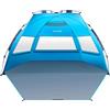 OutdoorMaster Tenda da spiaggia pop up per 3-4 persone, XL, facile da installare, portatile, pieghevole, con protezione UV UPF 50+, lucernario rimovibile, taglia famiglia, colore blu