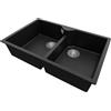 PRIMAGRAN Lavello da Cucina Nero Metallico 78x50cm, Lavandino da Cucina a 2 vasche + Sifone Classico, Lavabo da Cucina Incasso al mobile 80cm - Madrid Twin