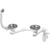 Wirquin 30723182 - Set completo di piletta e sifone per lavello 2 vasche con troppopieno rettangolare e presa lavatrice, cromato e bianco