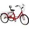 Jolre 24 triciclo per adulti, triciciclo a 3 ruote, 7 marce con luce LED, cestino per verdure e portabicchiere, triciclo pieghevole, bicicletta pieghevole, mobilità per lo shopping, City Bike. (rosso)