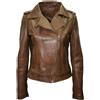 Zafy Leather Donna Marrone 100% Giacca IN Vera Pelle Originale Morbida D'Agnello Moto Biker