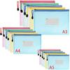 Vicloon Borse di File A3 A4 A5, 15 Pezzi Sacchetto di Zip Impermeabile, Mesh Sacchetto del Documento Sacchetto Di Documenti Portatile per Uffici Cosmetici Forniture con etichetta, 5 Colori