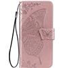 AMWEI Leather Folio Cover per ZTE Blade A72 5G, Goffratura a Farfalla Custodia in Pelle PU Magnetica Libro Flip Portafoglio Case con [Funzione Stand]. Oro Rosa