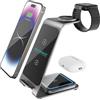 OVERMUST - Caricatore Wireless 3 in 1, Ricarica Magnetica per iPhone, Samsung, AirPods, Apple Watch, Compatibilità Universale, Design Compatto, Ventilazione Efficiente
