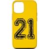 Numbers and Letters Custodia per iPhone 14 #21 Grungy Numerato Sportivo Team nero anteriore e posteriore