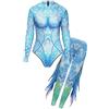 YiZYiF Costume da Sirena da Donna Sexy Body Manica Lunga con stampa a squame di pesce Tuta e Leggings da Sirena Festa di Carnevale Blu S