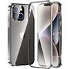 KumWum Magnetico Cover per iPhone 15, 360 Gradi Intergrale Dual Face Custodia HD Protezione dello schermo con Metallo Protezione Camera Case - Grigio