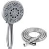 Vinabo Doccia Soffione con 1.5m Tubo Doccia, 5 Funzioni Getti, Multifunzionale ad Alta Pressione Soffione Doccia, ABS Cromato Spruzzo, Anticalcare Tubo Flessibile + Doccino