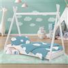 ML DESIGN modern living ML-Design Letto Montessori Tipi per Bambini 80 x 160 cm Bianco, in Legno di Pino Massiccio, con Rete a Doghe, Lettino Basso a Forma di Tenda Indiana, Giroletto Singolo a Capanna per Cameretta