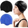 AKJAXQU 2 Pezzi Cuffie Nuoto Per Piscina In Silicone,Cuffie Impermeabili Piscina,Cuffie Per Piscina Adulti,Cuffia Per Non Bagnare I Capelli In Piscina（Nero, Blu）