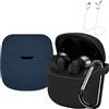 EasyBee [Confezione da 2] EasyBee Cover Custodia in Silicone + Moschettone + Cinturino per Cuffie Anti-perdita, Compatibile con JBL Tune 225TWS/220TWS, Protezione Totale Antiurto - Nero e Blu