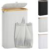 YOUDENOVA - Cesto portabiancheria con coperchio, 48 l, stretto, con sacco grande per la biancheria, pieghevole, in legno di bambù, grigio