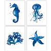 WHGBDY Sealife Arte Stampa Mare Creature Oceano Anima Parete Arte Acquerello Corallo Stella Marina Quadri Bambini Sott'Acqua Tela Poster per Camera da Letto Bagno Vivaio Decorazioni Senza Cornice 30×30cm×4