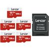Lexar Scheda Micro SD 128 GB 5 Pack, fino a 100 MB/s, memory card | Scheda di Memoria microSDXC con Adattatore A1, U3, C10, V30, SD Card
