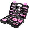 DEKOPRO DEKO Kit di attrezzi Rosa per Fai-da-Te Valigetta attrezzi Rosa con Utensili Manuali e Giravite Portainserti 2 in 1 per Donna Piccoli Lavori di Riparazione, in una custodia