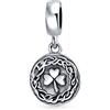 Bling Jewelry Disco Rotondo Buona Fortuna Nodo Celtico Foglia Fortunata Trifoglio Irlandese Pendenti Goccia Charm Per Donne Adolescente Ossidato .925 Argento Adatto Bracciale Europeo