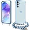 E-Lush Cover per Samsung Galaxy A55 con Cordino, Ultra Sottile Cuore Amore Elettrolitico Cover per Samsung A55 5G, Morbido TPU Silicone Custodia con Regolabile Collana Antiurto Case, Blu