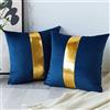 Artscope Federe per Cuscini, Cucitura in Pelle Dorata Art Copricuscini Decorativi in Velluto Fodera per Cuscino per Soggiorno Sedia Divano 45x45cm, Set di 2 Pezzi (Blu Scuro)