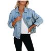 TRIGLICOLEUM Giacca di jeans da donna elasticizzata, classica, in denim, per le mezze stagioni, leggera, con bottoni, a maniche lunghe, in jeans, a fila, slim fit, per l'autunno, l'inverno, Blu, L