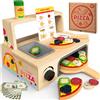 WOODMAM Pizza giocattolo in legno - 48 pezzi Montessori Pretend Play Food per età 3+, giocattolo educativo per l'apprendimento Playset in legno con forno, regalo di compleanno di Natale per 3 4 5 6 anni