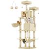 Feandrea Albero per Gatti, Alto 206 cm, Tiragraffi per Gatti Adulti, XXL, con 13 Graffiatoi, 2 Posatoi, 2 Grotte, Cesto, Pompon, in Peluche a più Livelli per Interno, Beige PCT190M01