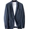 GIBZ Blazer Uomo Casual Lino Tempo Libero Leggera Giacca Giacche da Abito Primavera Estate Revers a Righe con Un Bottone Beige