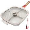 Bobikuke Bistecchiera Antiaderente con Manico Rimovibile e Coperchio, Padella Grill Quadrata 3 Sezioni, Induzione Compatibile - Bianco