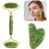 GUOYOU 2 Pezzi Pietra di Gua Sha Viso Massaggiatore, Rullo di Giada Naturale Rilassante e Rimodellante per la Vostra Pelle, Gua Sha Giada Anti-invecchiamento per il Viso per Occhi, Viso, Collo