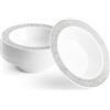 Matana 20 Ciotole in Plastica Premium Bianca con Bordo Argento, 360ml - Eleganti, Resistenti e Riutilizzabili - Matrimoni, Compleanni, Battesimo, Natale, BBQ, Feste