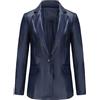 WINDEHAO Giacca Pelle a Maniche Lunghe da Donna Blazer Finta Pelle con Risvolto Bottoni Cappotto Pelle con Tasche Blazer da Motociclista (EU(XL),Dark Blue)