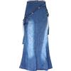 Generic Gonna in jeans da donna lunga elasticizzata: gonna a sirena lunga, maxi gonna in denim, vintage, blu, taglie grandi, linea ad A, gonna a matita, gonna estiva, gonna avvolgente, Blu, XL