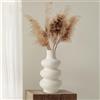 Winter Shore Vaso Ceramica Beige - Centrotavola Moderno da 25 cm - Design a Ciambella per Piume, Fiori Secchi, Bouquet - Per Ufficio, Zona Pranzo, Feste