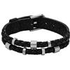 Fossil Bracciale da uomo Leather Essentials, Bracciale in pelle nera, Lunghezza: 256 mm, Larghezza: 13,7 mm, JF04473040
