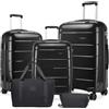 Kono Set di 5 valigie da cabina, medio/grande, con borsa da viaggio e borsa da toeletta, trolley rigido in polipropilene leggero con serratura TSA sicura, Nero, Set of 5PCS, alla moda