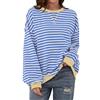 COALHO Women Striped Color Block Oversized Sweatshirt Crew Neck Long Sleeve Shirt Pullover Top Casual Loose Fit Sweater (Blue Apricot,S)