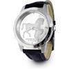 Generic Orologio CAVALLO cassa in acciaio e quadrante in argento 925/1000 riproducente Cavallo di Leonardo cinturino in vera pelle