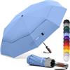 Royal Walk Ombrello tascabile, resistente alle tempeste, automatico, doppio parasole, piccolo e stabile, riflettente, con lussuoso manico in vero legno, per uomo e donna, Blu ardesia, L, Moderno
