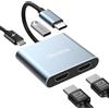 Oliveria Adattatore USB C a Dual HDMI, supporto Dual 4K @30Hz USB C multiporta adattatore Thunderbolt 3 a HDMI, PD 100W porta di ricarica USB 3.0 connettore MacBook/MacBook Pro/Air, Chromebook, Dell,